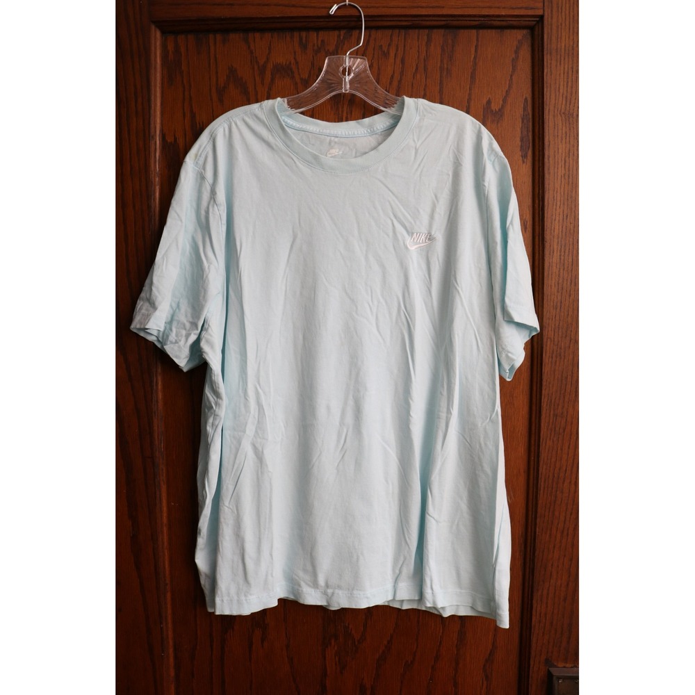 NIKE Shirt Mens XXL Blue Embroidered Logo Crew Neck Short Sleeve Walk Jog